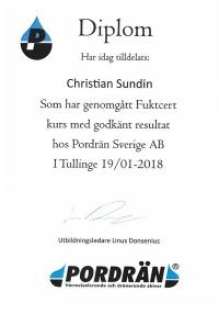 CFS Bygg AB Christian Sundin Certifierad av Pordrn Fuktcert