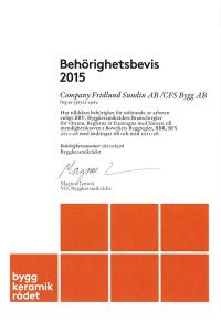 CFS Bygg AB Behrighetsintyg BKR 2015 enl BBV Byggkeramikrdets Branschregler fr vtrum